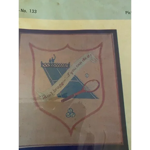 Vintage Crewel by Cathy Tennis Crest 133 EmbroideryTaint Braggin if you can do i - Picture 2 of 5
